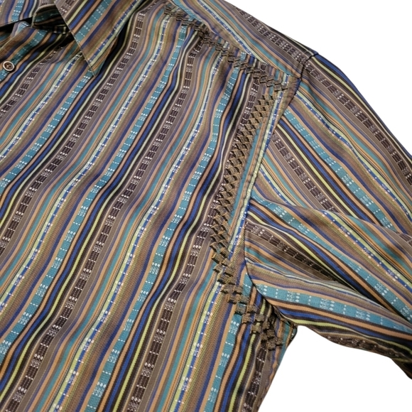 Robert Graham Men 3XL Flip Cuff Button Up Long Sleeve Shirt Stripes Embroidered - Picture 6 of 11